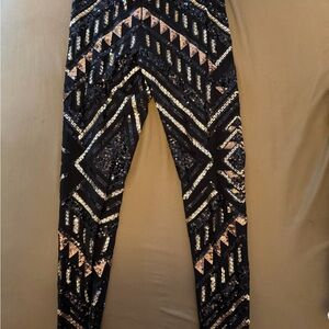 Express Black and Gold Patterned Leggings